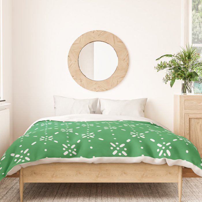 Christmas snowflake vector with simple modern white stitches on green background pattern Duvet Cover Gallery Image 3
