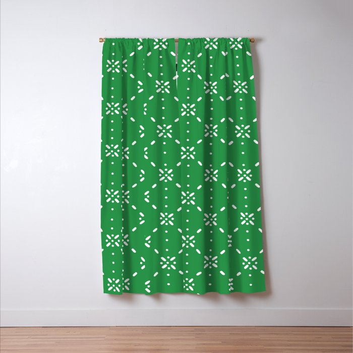 Christmas snowflake vector with simple modern white stitches on green background pattern Window Curtain Gallery Image 3