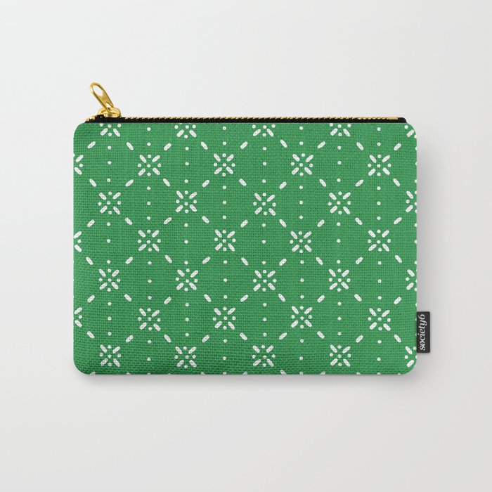 Christmas snowflake vector with simple modern white stitches on green background pattern Carry All Pouch Gallery Image 1