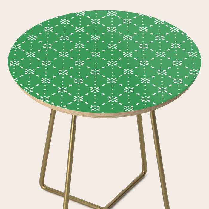 Christmas snowflake vector with simple modern white stitches on green background pattern Side Table Gallery Image 2