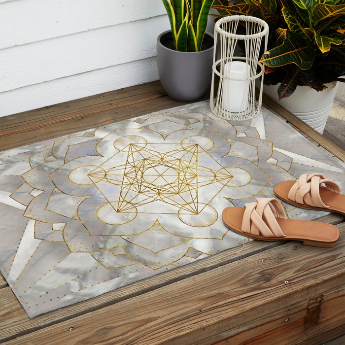 Metatron's Cube in lotus Sacred Geometry  Outdoor Rug Gallery Image 2