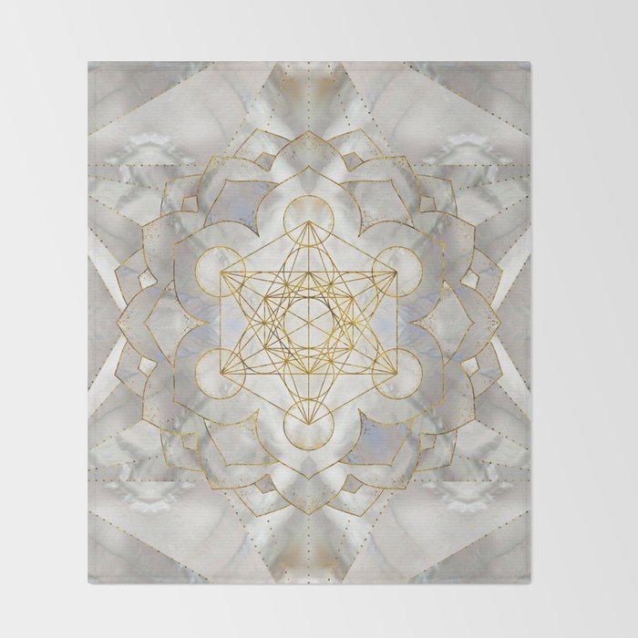 Metatron's Cube in lotus Sacred Geometry  Throw Blanket Gallery Image 2
