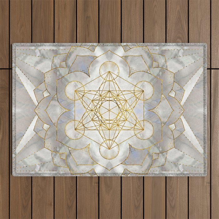 Metatron's Cube in lotus Sacred Geometry  Outdoor Rug Gallery Image 1