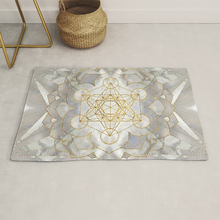 Metatron's Cube in lotus Sacred Geometry  Rug Gallery Image 1