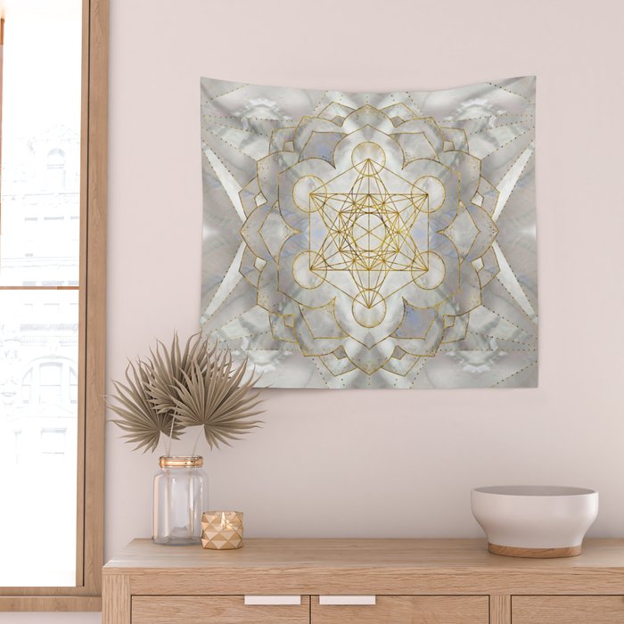 Metatron's Cube in lotus Sacred Geometry  Wall Tapestry Gallery Image 2