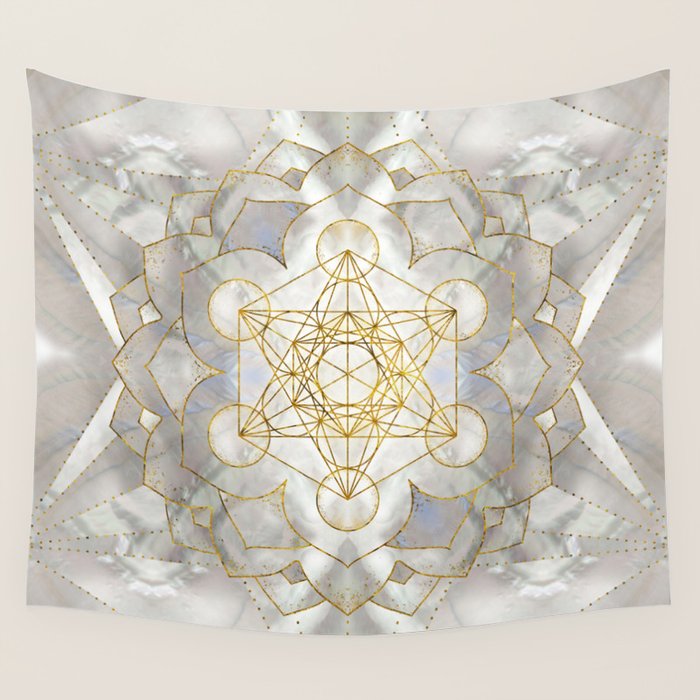 Metatron's Cube in lotus Sacred Geometry  Wall Tapestry Gallery Image 1