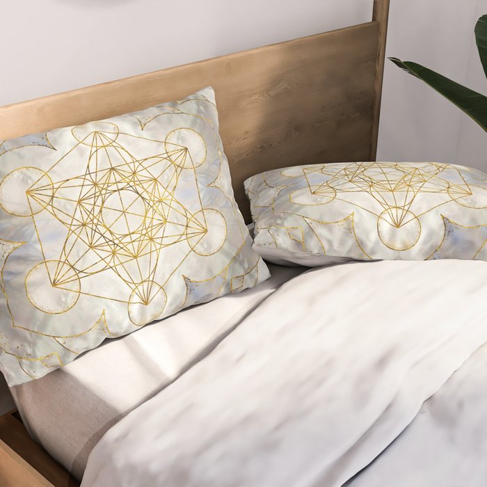 Metatron's Cube in lotus Sacred Geometry  Pillow Sham Gallery Image 2