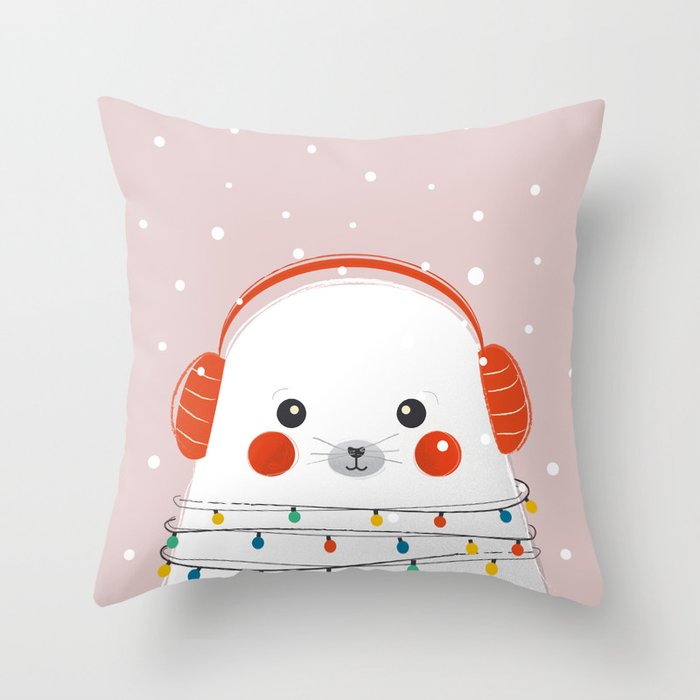 Christmas Animals - Cute Seal Throw Pillow Gallery Image 6