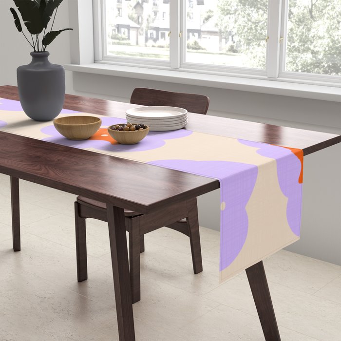 Bold Floral Toss Lavender Purple, Tangerine Orange, Cream Ivory, Playful Home Decor Table Runner Gallery Image 2