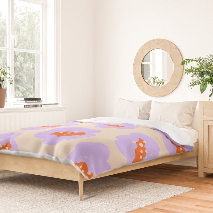 Bold Floral Toss Lavender Purple, Tangerine Orange, Cream Ivory, Playful Home Decor Duvet Cover Gallery Image 2