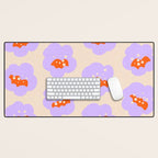 Bold Floral Toss Lavender Purple, Tangerine Orange, Cream Ivory, Playful Home Decor Desk Mat Gallery Image 1