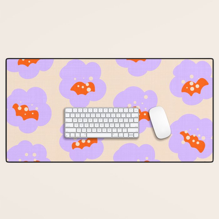 Bold Floral Toss Lavender Purple, Tangerine Orange, Cream Ivory, Playful Home Decor Desk Mat Gallery Image 1