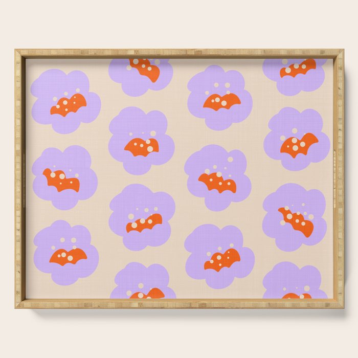 Bold Floral Toss Lavender Purple, Tangerine Orange, Cream Ivory, Playful Home Decor Serving Tray Gallery Image 1