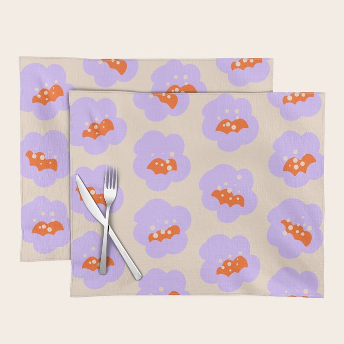 Bold Floral Toss Lavender Purple, Tangerine Orange, Cream Ivory, Playful Home Decor Placemat Gallery Image 1
