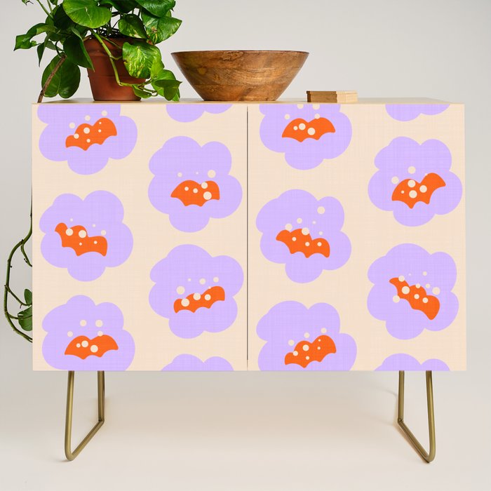 Bold Floral Toss Lavender Purple, Tangerine Orange, Cream Ivory, Playful Home Decor Credenza Gallery Image 1