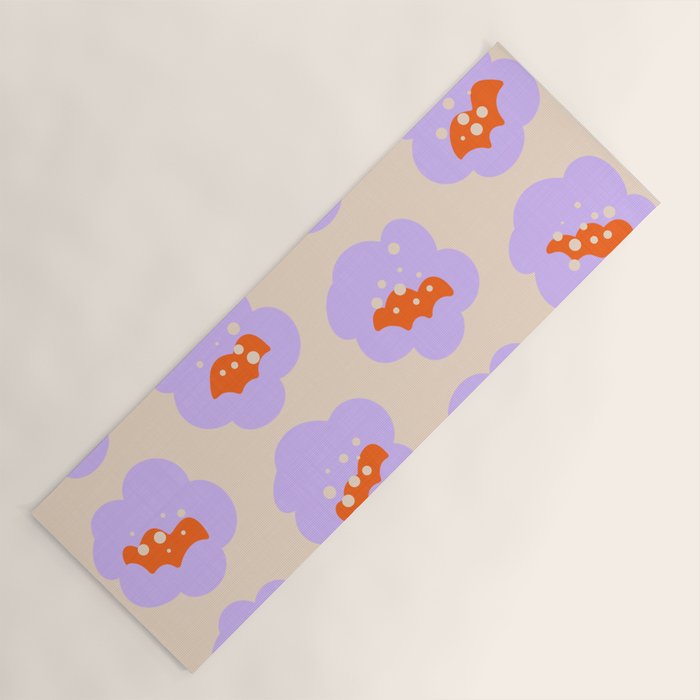 Bold Floral Toss Lavender Purple, Tangerine Orange, Cream Ivory, Playful Home Decor Yoga Mat Gallery Image 1