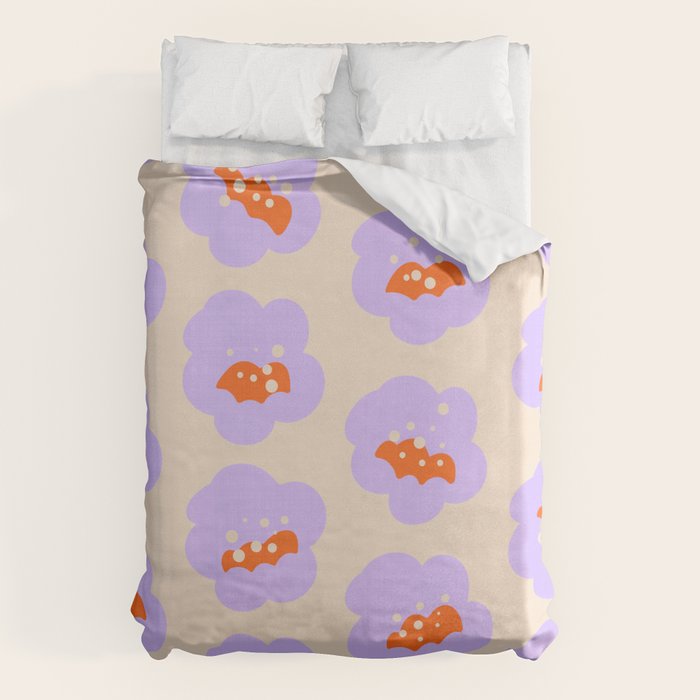 Bold Floral Toss Lavender Purple, Tangerine Orange, Cream Ivory, Playful Home Decor Duvet Cover Gallery Image 6