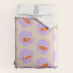 Bold Floral Toss Lavender Purple, Tangerine Orange, Cream Ivory, Playful Home Decor Duvet Cover Gallery Image 6