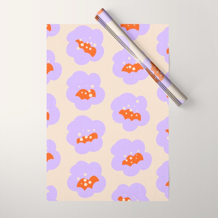 Bold Floral Toss Lavender Purple, Tangerine Orange, Cream Ivory, Playful Home Decor Wrapping Paper Gallery Image 1