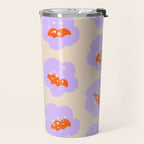 Bold Floral Toss Lavender Purple, Tangerine Orange, Cream Ivory, Playful Home Decor Travel Mug Gallery Image 2