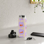 Bold Floral Toss Lavender Purple, Tangerine Orange, Cream Ivory, Playful Home Decor Water Bottle Gallery Image 4