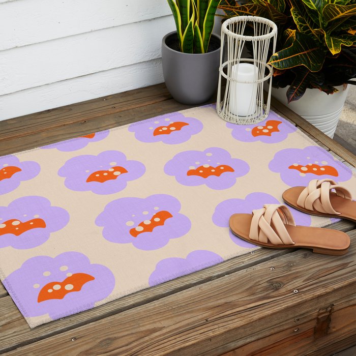Bold Floral Toss Lavender Purple, Tangerine Orange, Cream Ivory, Playful Home Decor Outdoor Rug Gallery Image 2