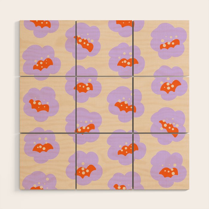 Bold Floral Toss Lavender Purple, Tangerine Orange, Cream Ivory, Playful Home Decor Wood Wall Art Gallery Image 1