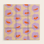 Bold Floral Toss Lavender Purple, Tangerine Orange, Cream Ivory, Playful Home Decor Wood Wall Art Gallery Image 1