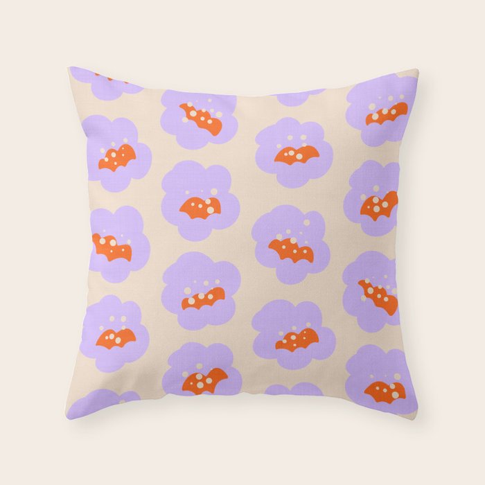 Bold Floral Toss Lavender Purple, Tangerine Orange, Cream Ivory, Playful Home Decor Throw Pillow Gallery Image 6
