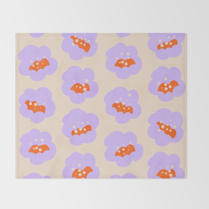 Bold Floral Toss Lavender Purple, Tangerine Orange, Cream Ivory, Playful Home Decor Throw Blanket Gallery Image 2