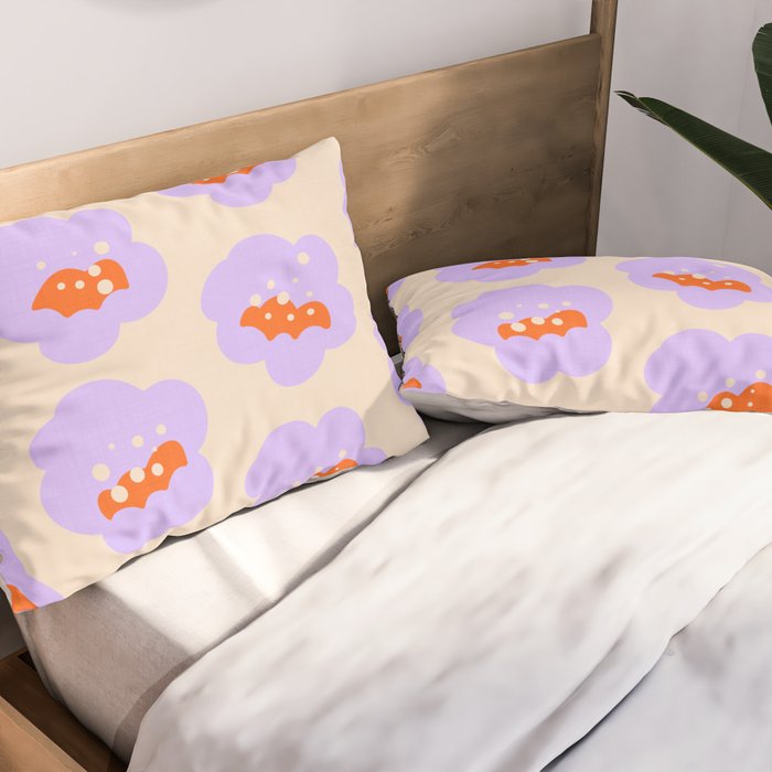 Bold Floral Toss Lavender Purple, Tangerine Orange, Cream Ivory, Playful Home Decor Pillow Sham Gallery Image 2
