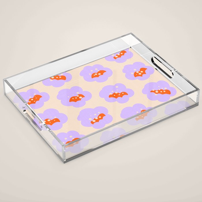 Bold Floral Toss Lavender Purple, Tangerine Orange, Cream Ivory, Playful Home Decor Acrylic Tray Gallery Image 1
