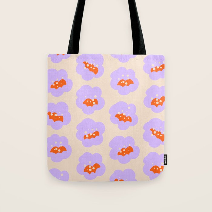 Bold Floral Toss Lavender Purple, Tangerine Orange, Cream Ivory, Playful Home Decor Tote Bag Gallery Image 1