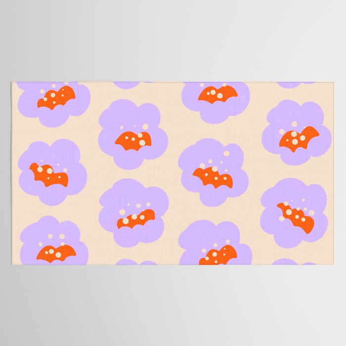 Bold Floral Toss Lavender Purple, Tangerine Orange, Cream Ivory, Playful Home Decor Tablecloth Gallery Image 2