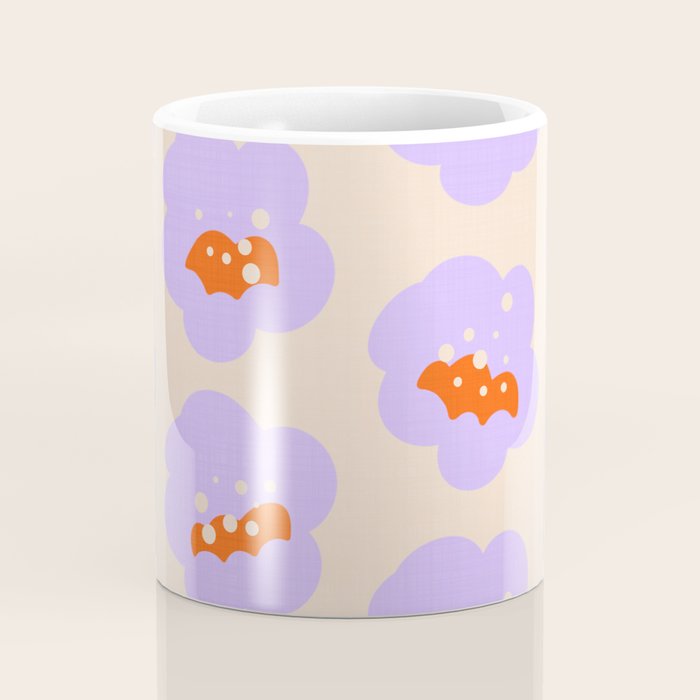 Bold Floral Toss Lavender Purple, Tangerine Orange, Cream Ivory, Playful Home Decor Coffee Mug Gallery Image 4