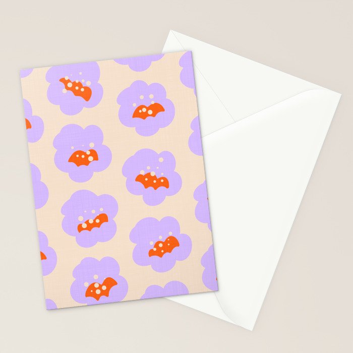 Bold Floral Toss Lavender Purple, Tangerine Orange, Cream Ivory, Playful Home Decor Stationery Card Gallery Image 2