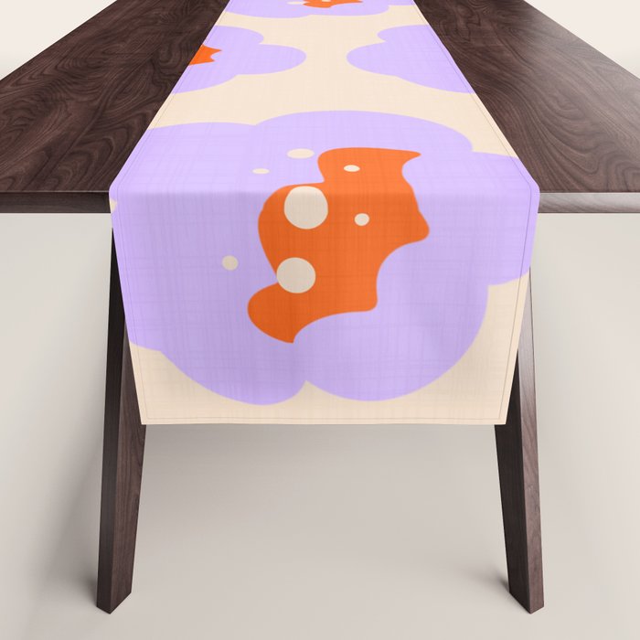 Bold Floral Toss Lavender Purple, Tangerine Orange, Cream Ivory, Playful Home Decor Table Runner Gallery Image 1