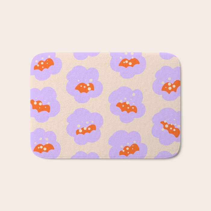 Bold Floral Toss Lavender Purple, Tangerine Orange, Cream Ivory, Playful Home Decor Bath Mat Gallery Image 1