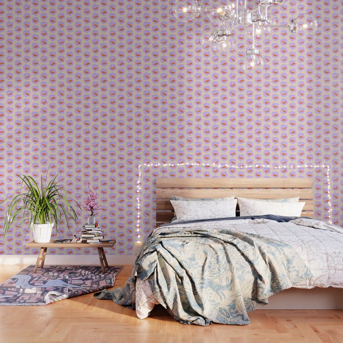 Bold Floral Toss Lavender Purple, Tangerine Orange, Cream Ivory, Playful Home Decor Wallpaper Gallery Image 3