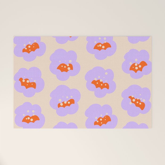 Bold Floral Toss Lavender Purple, Tangerine Orange, Cream Ivory, Playful Home Decor Welcome Mat Gallery Image 1