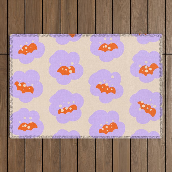 Bold Floral Toss Lavender Purple, Tangerine Orange, Cream Ivory, Playful Home Decor Outdoor Rug Gallery Image 1