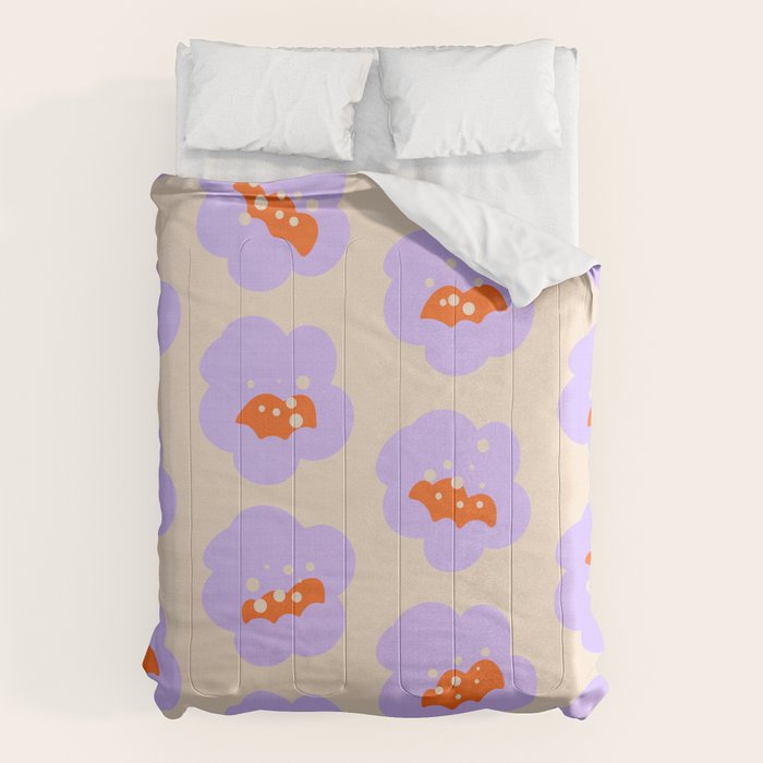 Bold Floral Toss Lavender Purple, Tangerine Orange, Cream Ivory, Playful Home Decor Comforter Gallery Image 6