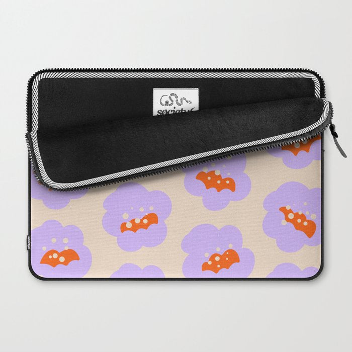 Bold Floral Toss Lavender Purple, Tangerine Orange, Cream Ivory, Playful Home Decor Laptop Sleeve Gallery Image 2
