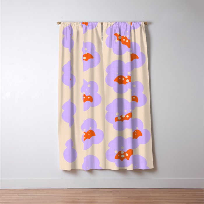 Bold Floral Toss Lavender Purple, Tangerine Orange, Cream Ivory, Playful Home Decor Window Curtain Gallery Image 3