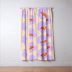 Bold Floral Toss Lavender Purple, Tangerine Orange, Cream Ivory, Playful Home Decor Window Curtain Gallery Image 3