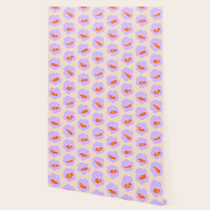 Bold Floral Toss Lavender Purple, Tangerine Orange, Cream Ivory, Playful Home Decor Wallpaper Gallery Image 2