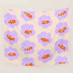 Bold Floral Toss Lavender Purple, Tangerine Orange, Cream Ivory, Playful Home Decor Wall Tapestry Gallery Image 4