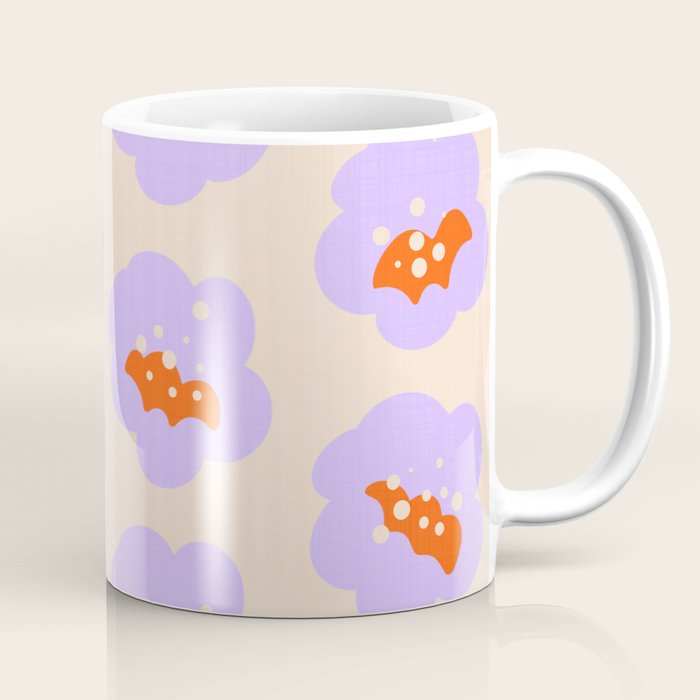Bold Floral Toss Lavender Purple, Tangerine Orange, Cream Ivory, Playful Home Decor Coffee Mug Gallery Image 1