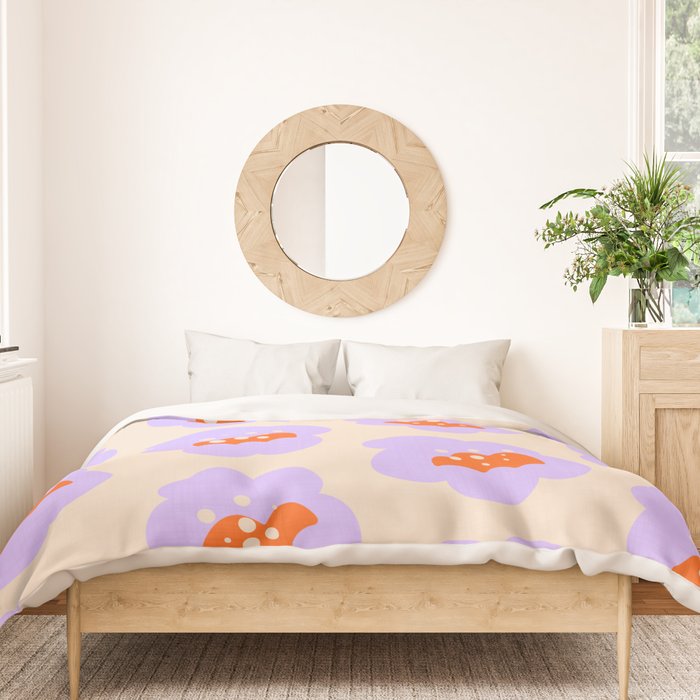 Bold Floral Toss Lavender Purple, Tangerine Orange, Cream Ivory, Playful Home Decor Duvet Cover Gallery Image 3