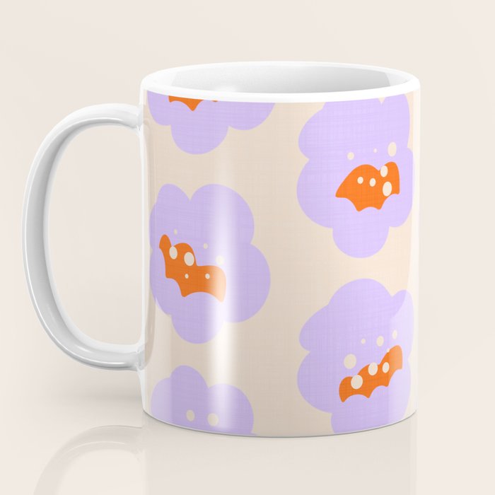 Bold Floral Toss Lavender Purple, Tangerine Orange, Cream Ivory, Playful Home Decor Coffee Mug Gallery Image 3
